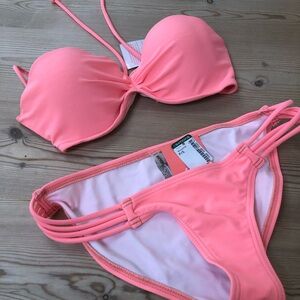 Simons Coral Pink Strappy Bikini Set